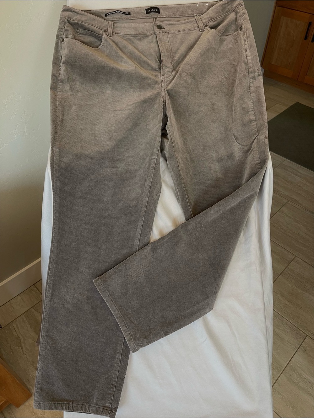 Talbots Straight-Leg Corduroy Pants in Taupe